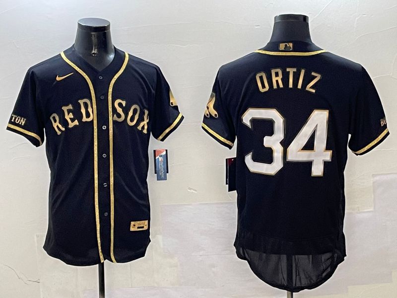 Men Boston Red Sox 34 Ortiz Black Gold three generations Elite 2025 Nike MLB Jersey style 4